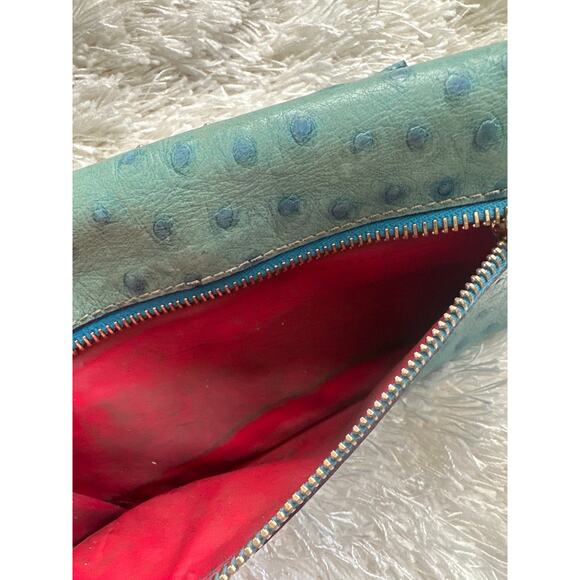 Dooney & Bourke Ostrich Continental Clutch Teal Turquoies Blue Wallet 4 x 7 - Picture 9 of 9